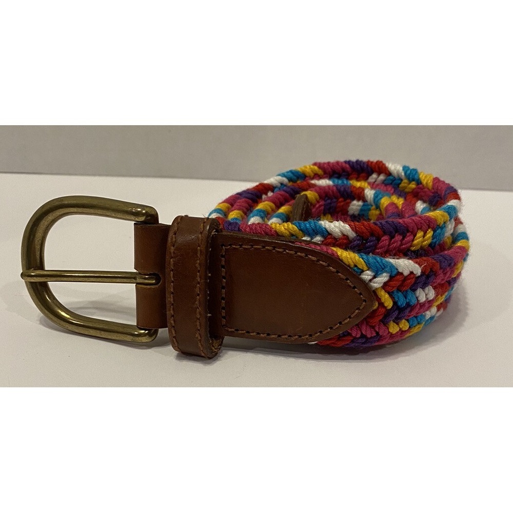 Fossil Bright Multi Colored Woven Fabric Belt Womens Size L Brass Vintage 90s
